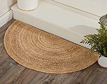 Handmade Jute Half Circle Doormat: Bohemian Entryway Rug ,Handwoven Jute Half-Moon Rug – Boho Natural Fiber Entryway Mat