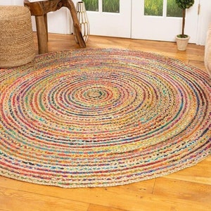 Round chindi rugs - Hand Woven Colorful Cotton Bohemian Chindi Area Rug, multi color Decor Home  Rugs, cotton area rugs, Round jute Rug.