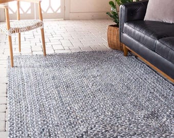 Denim Chindi Rag Rug, Handwoven Indian Rug | Rustic Farmhouse Floor Carpet | Eco Friendly Boho Living Room Rug | Textured Striped Rug
