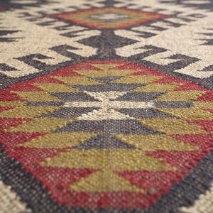 Alfombra Kilim de yute y lana tejida a mano, estilo bohemio, para pasillo, sala de estar, cálida alfombra india hecha a mano para invierno. imagen 2