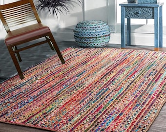 Handmade Cotton jute Rug: Bohemian Woven Floor Mat (4x6 to 12x20 Feet) carpet
