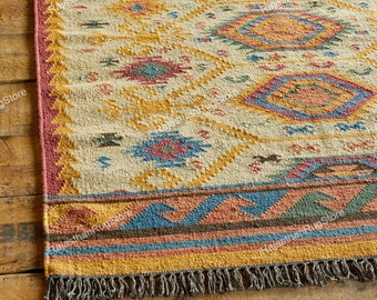 Alfombra Kilim, tejida a mano, alfombra de lana y yute hecha a mano, alfombra Kilim Dhurrie, alfombra kilim nórdica de la zona de yute tradicional de la India, alfombra de yute, alfombra de tamaño personalizado