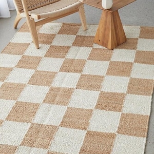 Tapis tissé à la main en jute de chanvre à carreaux, tapis fait main, tapis en jute naturel, tapis décoratif bohème, tapis en jute tissé à la main, tapis personnalisé, tapis décoratif