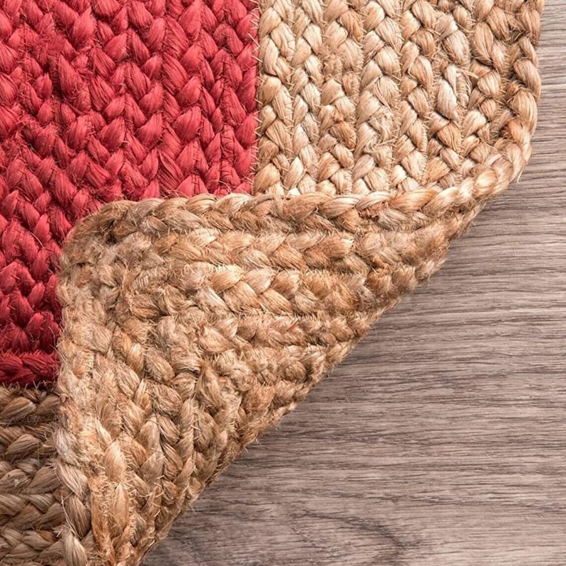 Red Handmade Jute Rug, Jute Braided Rug, Natural Rug, Bohemian Rug, Jute Area Rug, Jute Woven Rug , Large Area Rug, Eco Friendly Rug image 4