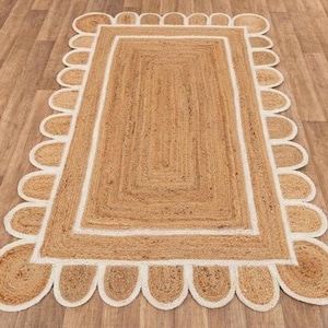Jute Rug- Scalloped Rug, Jute Scalloped Rug, Bohemian Scallop Rug, Natural Jute Area Rug, Jute Rug Rectangular, Jute Scallop Rug, Custom Rug