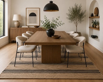 Handgemaakt tapijt van natuurlijke hennepjute - Milieuvriendelijk geometrisch ontwerp, boho boerderijdecor, aangepast formaat beschikbaar geweven tapijt getextureerd tapijt