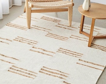 Handwoven Cotton Jute Rug | Natural Fiber Area Rug for Living Room & Bedroom, Cotton decorative runner, Natural Jute Eco-Friendly Cotton rug