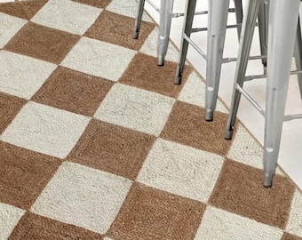 Handmade Geometric jute rug: Rectangular Braided jute carpets for kitchen, 8 x 10 ft Custom size available, Modern home decor area jute rug