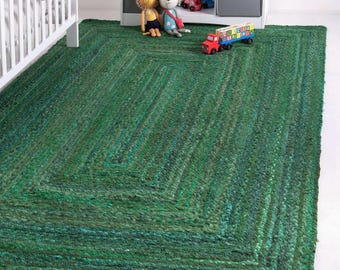 Green Cotton Chindi Rug Cotton Mats, Hand braided Rug, Cotton Runner Rug, Custom Rugs, Braided Cotton Rug, Recycled Cotton Rug Carpet