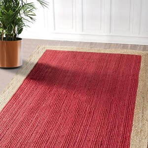 Red Handmade Jute Rug, Jute Braided Rug, Natural Rug, Bohemian Rug, Jute Area Rug, Jute Woven Rug , Large Area Rug, Eco Friendly Rug image 6