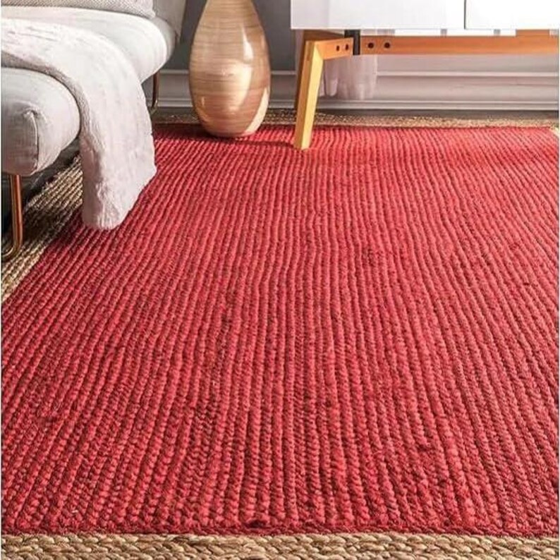 Red Handmade Jute Rug, Jute Braided Rug, Natural Rug, Bohemian Rug, Jute Area Rug, Jute Woven Rug , Large Area Rug, Eco Friendly Rug image 9