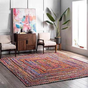Handmade Braided Cotton Jute Area Rug (3&#39; x 5&#39;, Ivory) Bohemian Rug, Sisal Rug, Home Decor Boutique Jute Area Rug, Custom Size Rug