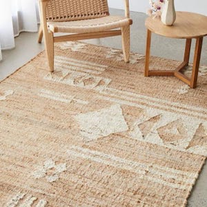 Handwoven Cotton Jute Rug: Natural Fiber Area Rug for Living Room & Bedroom, Cotton decorative runner, Natural Jute Eco-Friendly Cotton rug