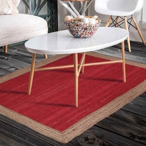 Red Handmade Jute Rug, Jute Braided Rug, Natural Rug, Bohemian Rug, Jute Area Rug, Jute Woven Rug , Large Area Rug, Eco Friendly Rug image 8