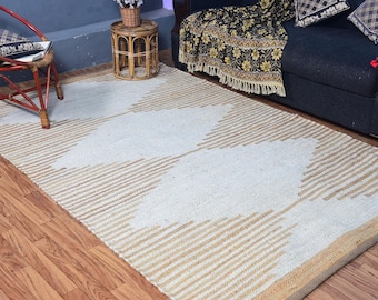 Handmade Jute Area Rug: Bohemian Woven Hemp Rug, Natural Fiber