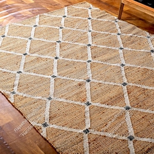 9X12,8x10Ft Jute Rug Ivory diamond Natural Jute High Quality Hand Woven best Quality Boho Style Rug Moroccan Nordic Rug Bohemian Decor Rug
