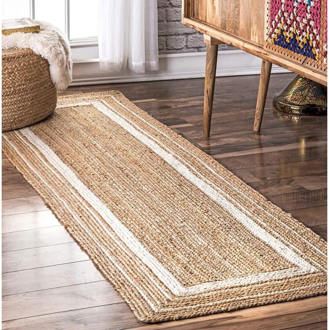 Hand Braided Jute Rug: White Border, Eco-friendly Home Deco, Jute Rug ...
