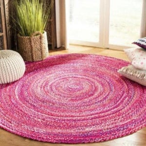 Handmade Cotton Round Runner Rug - Beautiful Bohemian Area Rug for Home Decor and Yoga Mat.