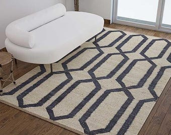 9x12 Handmade Natural With Black Hemp Jute Rungs-Extra Large Jute Rugs Black Jute Rugs-Stripes jute Rug, Large Area Hemp Rug For Hallway Rug