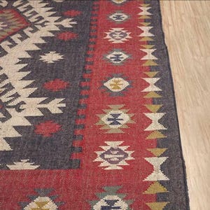 Alfombra Kilim de yute y lana tejida a mano, estilo bohemio, para pasillo, sala de estar, cálida alfombra india hecha a mano para invierno. imagen 10