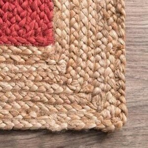 Red Handmade Jute Rug, Jute Braided Rug, Natural Rug, Bohemian Rug, Jute Area Rug, Jute Woven Rug , Large Area Rug, Eco Friendly Rug image 7