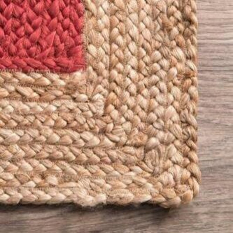 Red Handmade Jute Rug, Jute Braided Rug, Natural Rug, Bohemian Rug, Jute Area Rug, Jute Woven Rug , Large Area Rug, Eco Friendly Rug image 7