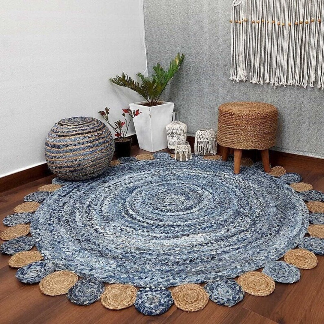 Hand Braided Denim Chindi Cotton Rug: Multicolor Bohemian Cotton ...