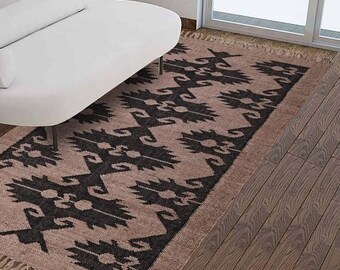 Wool and Jute Rug Handmade, Kilim Dhurrie Rug, Traditional Indian/WOOL JUTE RUGS, Kilim Wool and Jute Rug Handmade Kilim Dhurrie Rug