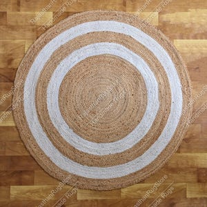 Handmade  Natural round braided Jute Rug Custom size jute round Rug White Color Outer Round Jute Rug Circle Rug New Home Gift Patio Round Rg