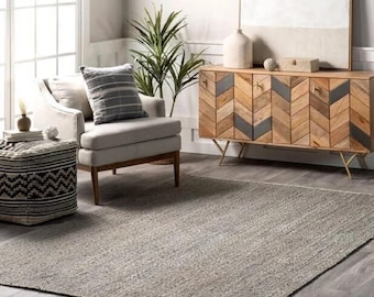 Handgewebter natürlicher quadratischer Juteteppich, Boho geflochtener Teppich, Benutzerdefinierte Größe Wohnkultur