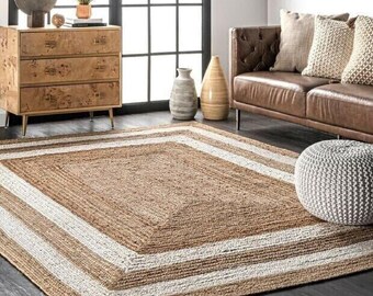 Handwoven Jute Area Rug: Natural Scandi Boho Style, Rectangular Jute Rug, Boho Décor Rug, Jute Area Rug, Jute Rug for Easter