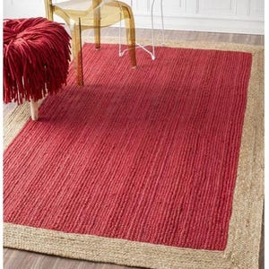 Red Handmade Jute Rug, Jute Braided Rug, Natural Rug, Bohemian Rug, Jute Area Rug, Jute Woven Rug , Large Area Rug, Eco Friendly Rug image 3