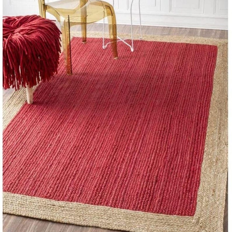 Red Handmade Jute Rug, Jute Braided Rug, Natural Rug, Bohemian Rug, Jute Area Rug, Jute Woven Rug , Large Area Rug, Eco Friendly Rug image 3