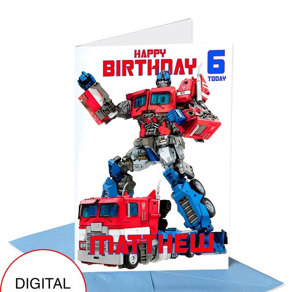 Personalisierte Transformers-Geburtstagskarte, Optimus Prime, 5 x 7, Rescue Bots, digitaler Download, Autobots Truck, kostenloser Bumblebee 20x16 Druck,