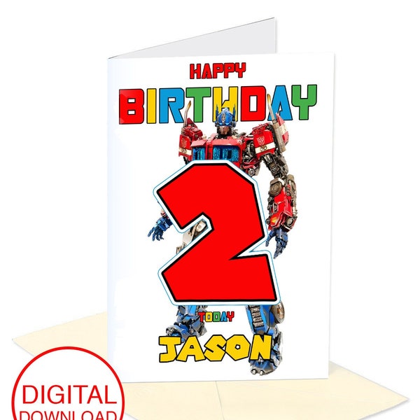 Personalised Optimus Prime Birthday Card, 5 x 7, Digital Download, Super Hero,Autobots ,2 Transformers Poster Free, Bumblebee 20x16 Print,