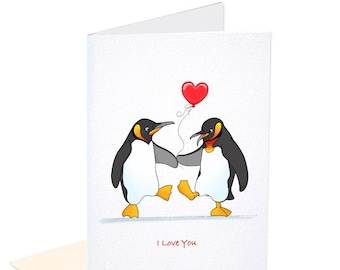 Penguin Love Card,Beautiful handmade Card,5x7 size,Blank Inside,Friendship Card,Choice of Card,  Caption: Let's do this forever,Love Card