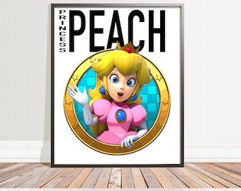 Super Mario,Princess Peach Print, Digitaler Download, für Kinderzimmer, Wanddekor, Aquarell Kunst, 11 x 14 druckbares Poster, Geschenk für Mädchen, Mario Bro