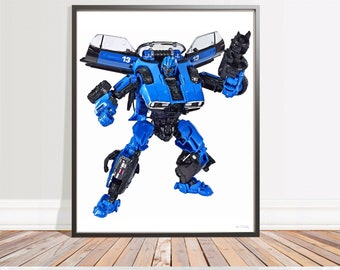 Blue Transformer, Descarga digital, Superhéroe, Impresión de póster de arte de pared, Póster de superhéroe, Imprimible para niños, Decoración de habitaciones para niños, Impresión de acuarela