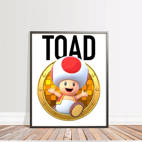 Super Mario,Toad  Print, Digital download, for kids room wall decor,watercolor art, 11x14 Printable Poster,gamer,gift for boyfriend husband