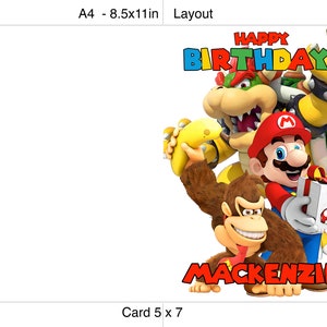 Personalized SUPER MARIO Birthday Card, Bowser,Donkey Kong, Digital Download,Card for  Son,Grandson,Husband,Daughter,Perfect for Gaming,5x7