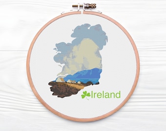 Ireland Modern Cross Stitch Pattern, Ireland map,Irish Cottage,Shamrock, Instant download PDF,Easy counted cross stitch chart,8x8,4x4,2x2