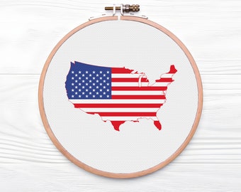 Map of America, Cross Stitch Design Pattern,American Flag, USA Map, Instant download PDF,Easy counted cross stitch chart,8x8,4x4,2x2