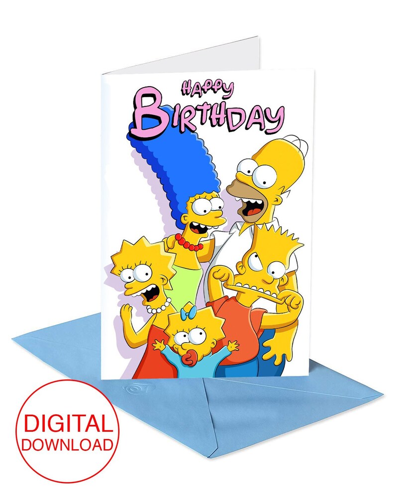 The Simpsons Birthday Card, Instant Download, Printable,size 5x7, Funny