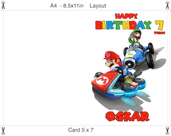 Personalized SUPER MARIO Birthday Card, Luigi and Mario ,Digital Download,Card for  Son,Grandson,Husband,Daughter,Perfect for Gaming,5x7,