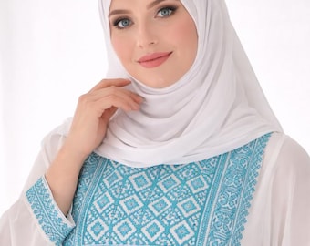Traditional Palestinian Tatreez Dress – Handcrafted Embroidered Thobe with Geometric Cross-Stitch