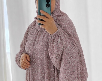 Oversize Pure Cotton Prayer Dress Abaya with Built-in Hijab