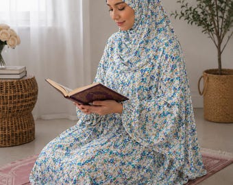 Lightweight Floral Prayer Dress Abaya, Flowy Maxi Jilbab, Islamic Khimar Robe