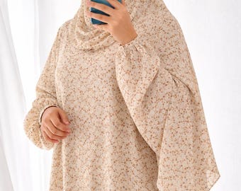 Cotton Prayer Dress with Attached Hijab, Islamic Gift