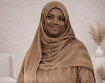 Luxury Dubai Silk Prayer Dress, Attached Khimar, Pearls & Lace