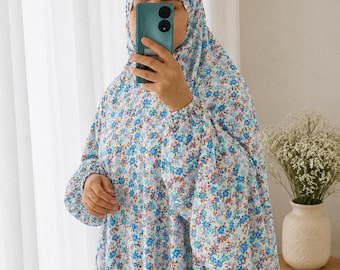 One-Piece Prayer Abaya Dress, Attached Khimar, Lightweight Flowy Fabric